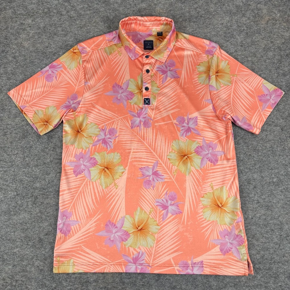 Con.struct Quick Dry Perfromance Golf Polo Shirt Hawaiian Floral Mens Medium M